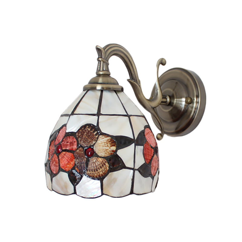 Rustic Style Petal Wall Sconce 1 Light Stained Glass Wall Lamp in Orange for Bedroom Clearhalo 'Industrial' 'Middle century wall lights' 'Tiffany wall lights' 'Tiffany' 'Wall Lamps & Sconces' 'Wall Lights' Lighting' 184074