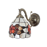 Rustic Style Petal Wall Sconce 1 Light Stained Glass Wall Lamp in Orange for Bedroom Clearhalo 'Industrial' 'Middle century wall lights' 'Tiffany wall lights' 'Tiffany' 'Wall Lamps & Sconces' 'Wall Lights' Lighting' 184074