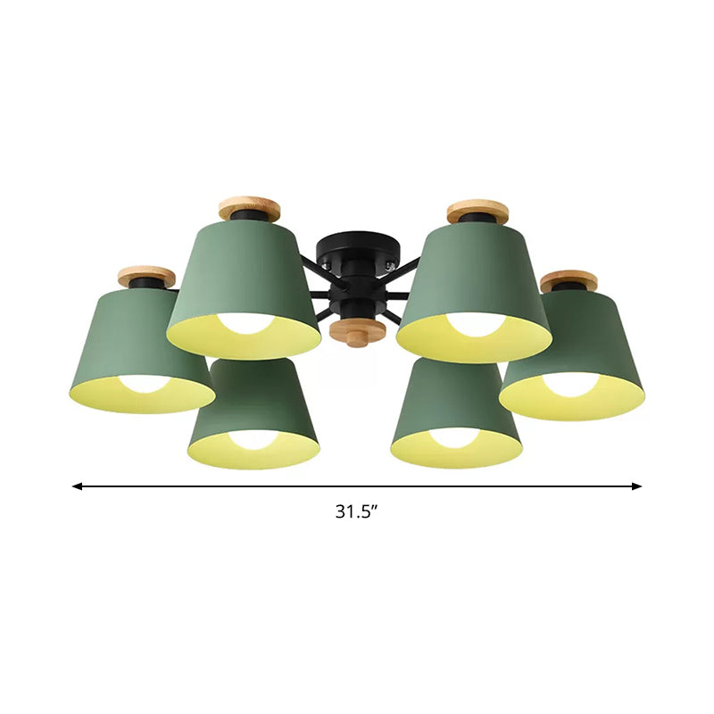 6 Heads Bucket Ceiling Light Macaron Loft Metal Semi Flushmount Light for Kindergarten Clearhalo 'Ceiling Lights' 'Chandeliers' Lighting' options 184079