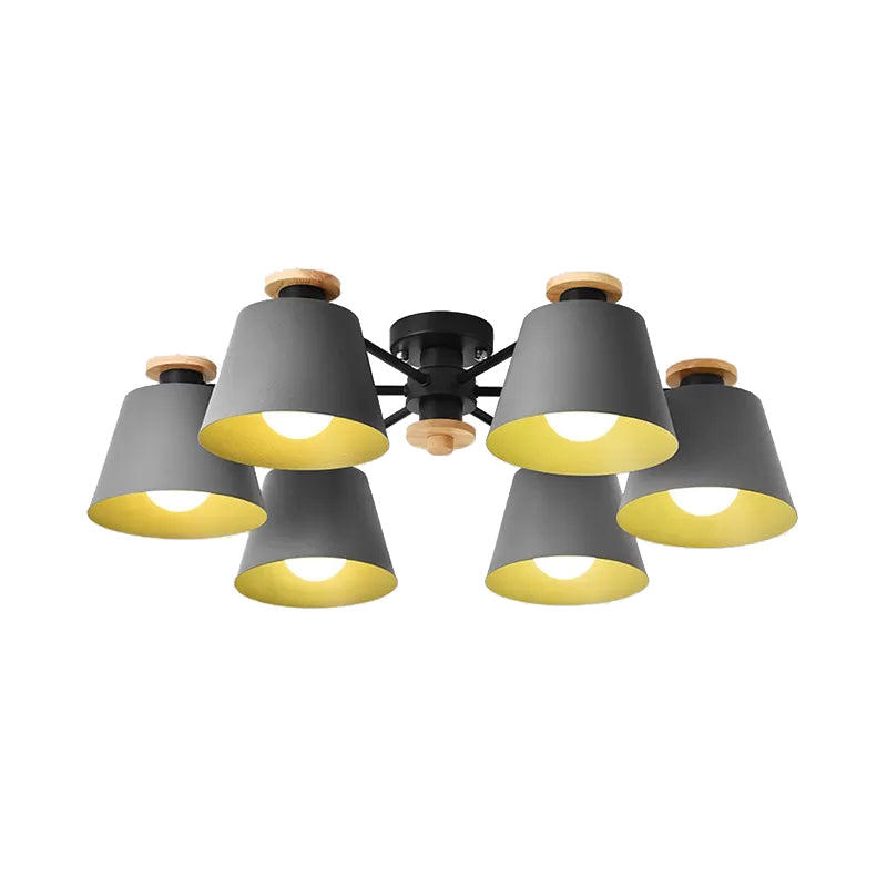 6 Heads Bucket Ceiling Light Macaron Loft Metal Semi Flushmount Light for Kindergarten Clearhalo 'Ceiling Lights' 'Chandeliers' Lighting' options 184085