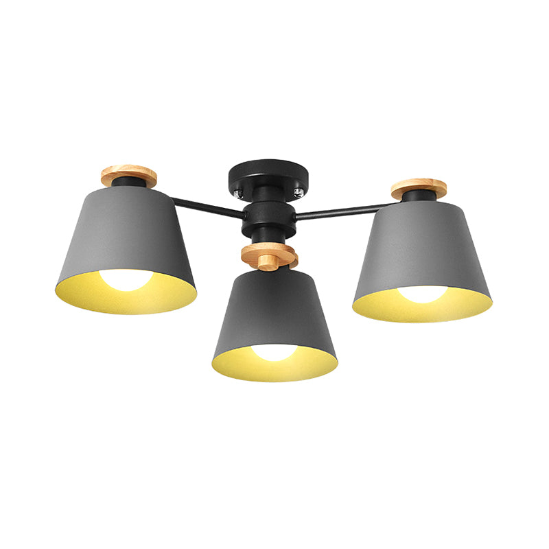 Metal Bucket Semi Flush Ceiling Light Adult Bedroom Three Bulbs Macaron Ceiling Fixture Clearhalo 'Ceiling Lights' 'Chandeliers' Lighting' options 184122