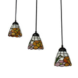 Baroque Cone Cluster Pendant Light Beige Stained Glass 3 Heads Hanging Light Kit for Living Room Clearhalo 'Ceiling Lights' 'Close To Ceiling Lights' 'Industrial' 'Middle Century Pendants' 'Pendant Lights' 'Pendants' 'Tiffany close to ceiling' 'Tiffany Pendants' 'Tiffany' Lighting' 184161