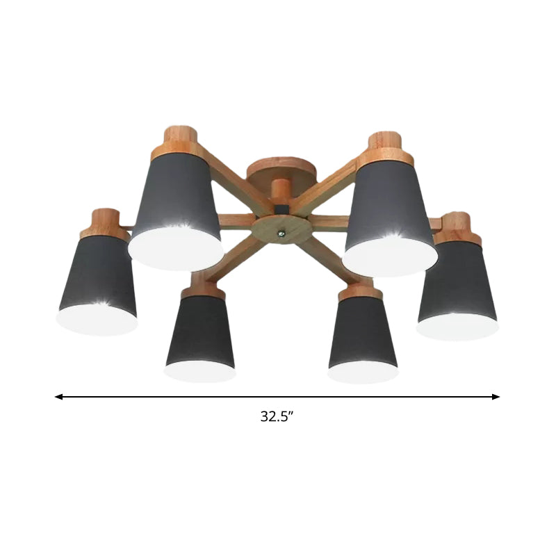 Office Hotel Bucket Ceiling Fixture Metal & Wood Contemporary Gray Semi Ceiling Mount Light Clearhalo 'Ceiling Lights' 'Chandeliers' Lighting' options 184170