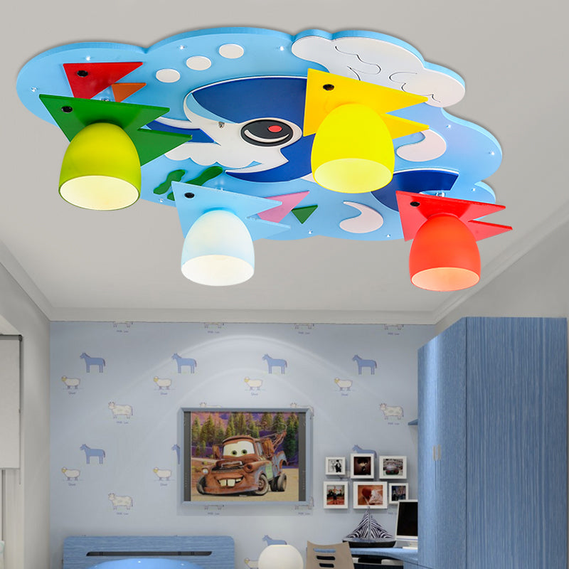 Smiling Whale Ceiling Mount Light 4 Heads Cartoon Wood Ceiling Lamp for Baby Bedroom Blue Clearhalo 'Ceiling Lights' 'Close To Ceiling Lights' 'Close to ceiling' 'Flush mount' Lighting' 184284