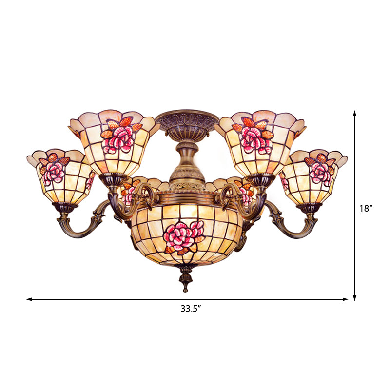 Shell Bell Shade Chandelier Tiffany Exquisite Pendant Light in Beige for Villa Clearhalo 'Ceiling Lights' 'Chandeliers' 'Close To Ceiling Lights' 'Close to ceiling' 'Semi-flushmount' 'Tiffany close to ceiling' 'Tiffany' Lighting' 184329