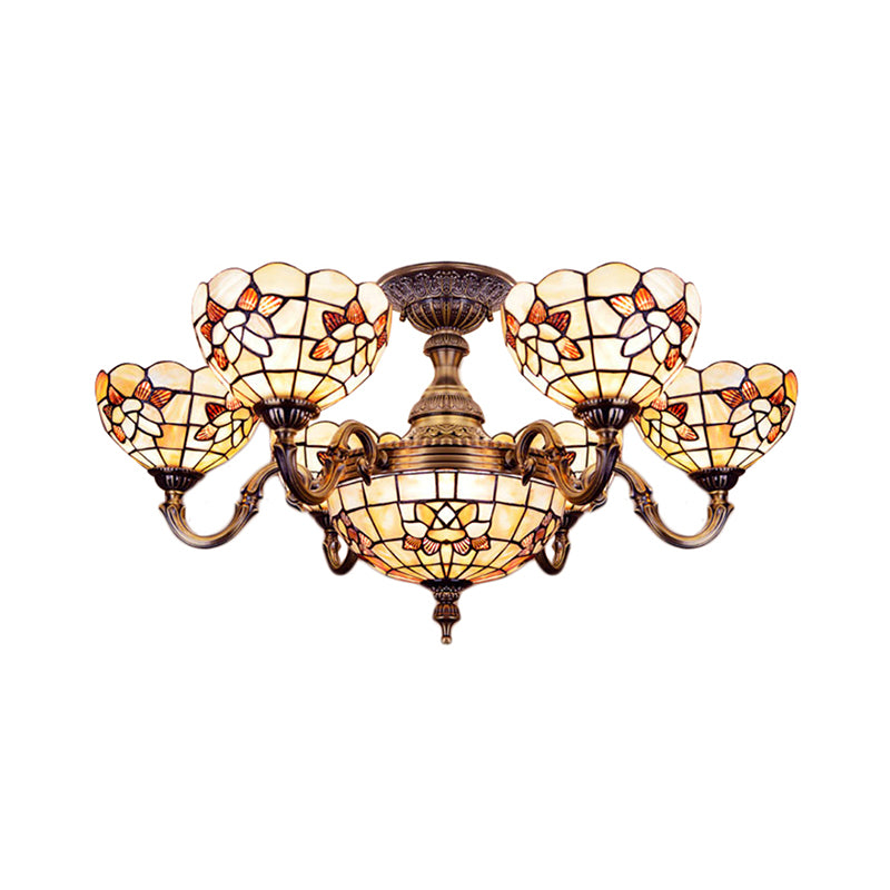Shell Bell Shade Chandelier Tiffany Exquisite Pendant Light in Beige for Villa Clearhalo 'Ceiling Lights' 'Chandeliers' 'Close To Ceiling Lights' 'Close to ceiling' 'Semi-flushmount' 'Tiffany close to ceiling' 'Tiffany' Lighting' 184332