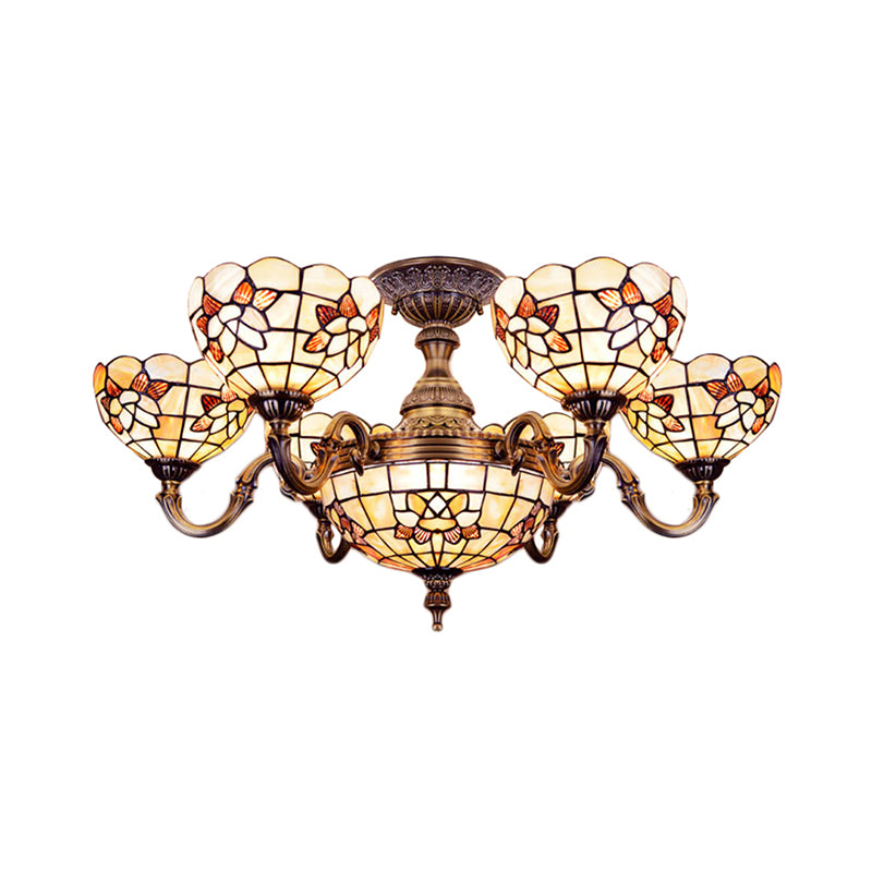Shell Bell Shade Chandelier Tiffany Exquisite Pendant Light in Beige for Villa Clearhalo 'Ceiling Lights' 'Chandeliers' 'Close To Ceiling Lights' 'Close to ceiling' 'Semi-flushmount' 'Tiffany close to ceiling' 'Tiffany' Lighting' 184332