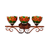 3 Heads Bowl Wall Light Fixture Baroque Orange Stained Glass Sconce Light with Sunflower Pattern Clearhalo 'Industrial' 'Middle century wall lights' 'Tiffany wall lights' 'Tiffany' 'Wall Lamps & Sconces' 'Wall Lights' Lighting' 184361