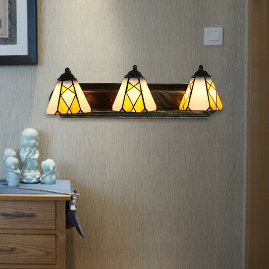Tiffany Cone Wall Mounted Lamp 3 Heads Yellow/Amber Glass Sconce Light Fixture for Hallway Yellow Clearhalo 'Industrial' 'Middle century wall lights' 'Tiffany wall lights' 'Tiffany' 'Wall Lamps & Sconces' 'Wall Lights' Lighting' 184369