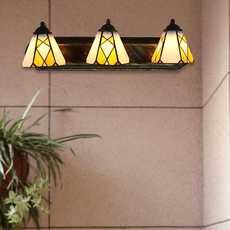 Tiffany Cone Wall Mounted Lamp 3 Heads Yellow/Amber Glass Sconce Light Fixture for Hallway Clearhalo 'Industrial' 'Middle century wall lights' 'Tiffany wall lights' 'Tiffany' 'Wall Lamps & Sconces' 'Wall Lights' Lighting' 184370