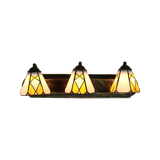 Tiffany Cone Wall Mounted Lamp 3 Heads Yellow/Amber Glass Sconce Light Fixture for Hallway Clearhalo 'Industrial' 'Middle century wall lights' 'Tiffany wall lights' 'Tiffany' 'Wall Lamps & Sconces' 'Wall Lights' Lighting' 184371