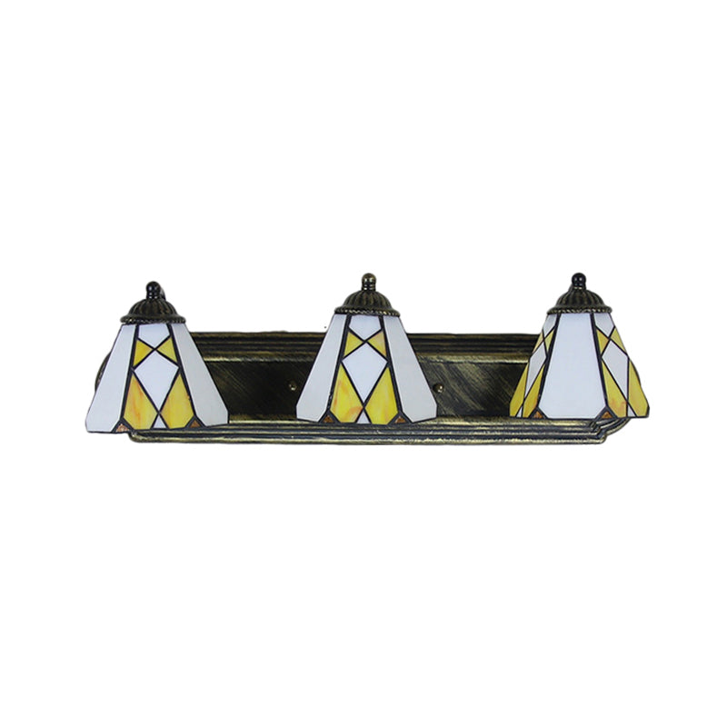 Tiffany Cone Wall Mounted Lamp 3 Heads Yellow/Amber Glass Sconce Light Fixture for Hallway Clearhalo 'Industrial' 'Middle century wall lights' 'Tiffany wall lights' 'Tiffany' 'Wall Lamps & Sconces' 'Wall Lights' Lighting' 184372