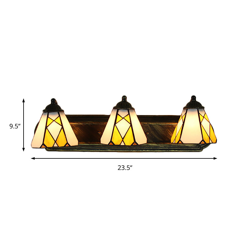 Tiffany Cone Wall Mounted Lamp 3 Heads Yellow/Amber Glass Sconce Light Fixture for Hallway Clearhalo 'Industrial' 'Middle century wall lights' 'Tiffany wall lights' 'Tiffany' 'Wall Lamps & Sconces' 'Wall Lights' Lighting' 184373