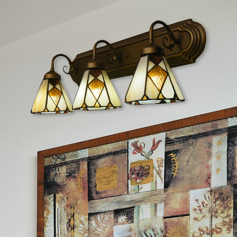 Tiffany Cone Wall Mounted Lamp 3 Heads Yellow/Amber Glass Sconce Light Fixture for Hallway Amber Clearhalo 'Industrial' 'Middle century wall lights' 'Tiffany wall lights' 'Tiffany' 'Wall Lamps & Sconces' 'Wall Lights' Lighting' 184374