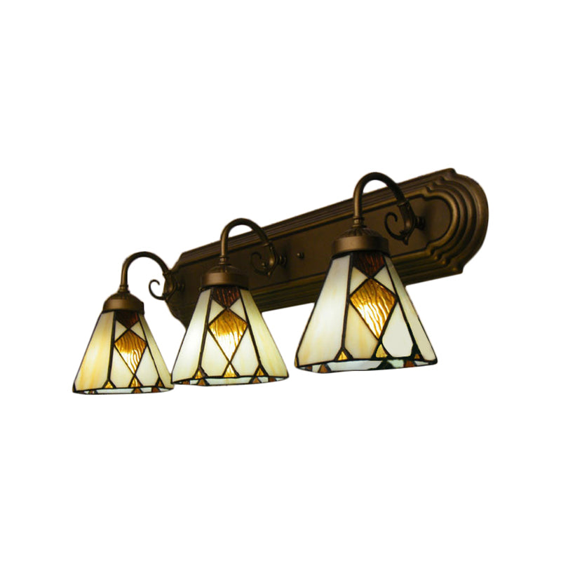 Tiffany Cone Wall Mounted Lamp 3 Heads Yellow/Amber Glass Sconce Light Fixture for Hallway Clearhalo 'Industrial' 'Middle century wall lights' 'Tiffany wall lights' 'Tiffany' 'Wall Lamps & Sconces' 'Wall Lights' Lighting' 184375