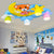 Cartoon Night View Ceiling Light with Toy Bear Wood 4 Lights Flushmount Light for Game Room Blue Clearhalo 'Ceiling Lights' 'Close To Ceiling Lights' 'Close to ceiling' 'Flush mount' Lighting' 184415