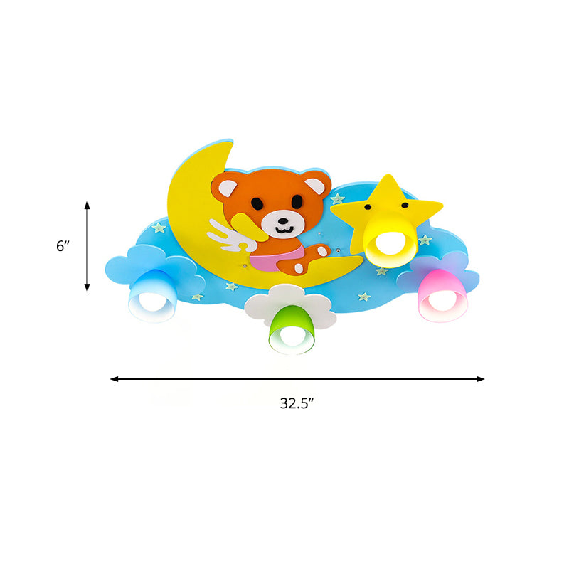 Cartoon Night View Ceiling Light with Toy Bear Wood 4 Lights Flushmount Light for Game Room Clearhalo 'Ceiling Lights' 'Close To Ceiling Lights' 'Close to ceiling' 'Flush mount' Lighting' 184419