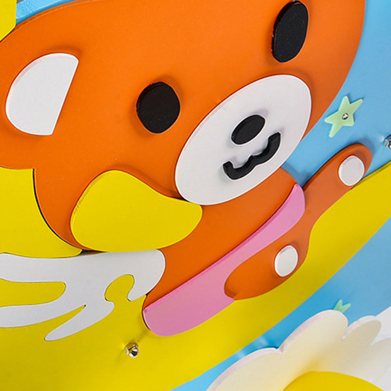 Cartoon Night View Ceiling Light with Toy Bear Wood 4 Lights Flushmount Light for Game Room Clearhalo 'Ceiling Lights' 'Close To Ceiling Lights' 'Close to ceiling' 'Flush mount' Lighting' 184421