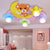 Cartoon Night View Ceiling Light with Toy Bear Wood 4 Lights Flushmount Light for Game Room Pink Clearhalo 'Ceiling Lights' 'Close To Ceiling Lights' 'Close to ceiling' 'Flush mount' Lighting' 184422