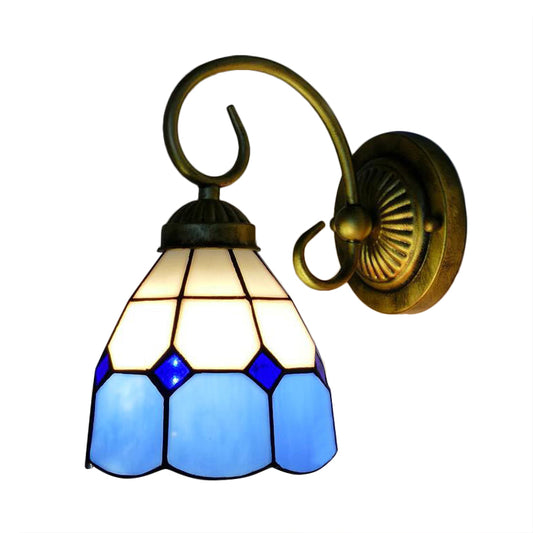 1 Head Bowl Wall Light Fixture Tiffany Orange/Blue/Pink Glass Sconce Light with Curved Arm for Corridor Clearhalo 'Industrial' 'Middle century wall lights' 'Tiffany wall lights' 'Tiffany' 'Wall Lamps & Sconces' 'Wall Lights' Lighting' 184435