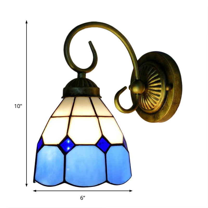 1 Head Bowl Wall Light Fixture Tiffany Orange/Blue/Pink Glass Sconce Light with Curved Arm for Corridor Clearhalo 'Industrial' 'Middle century wall lights' 'Tiffany wall lights' 'Tiffany' 'Wall Lamps & Sconces' 'Wall Lights' Lighting' 184437