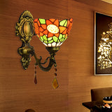Orange Sunflower Wall Lighting Country 1 Head Wall Fixture Light with Bowl Glass Shade for Hallway Orange Clearhalo 'Industrial' 'Middle century wall lights' 'Tiffany wall lights' 'Tiffany' 'Wall Lamps & Sconces' 'Wall Lights' Lighting' 184491