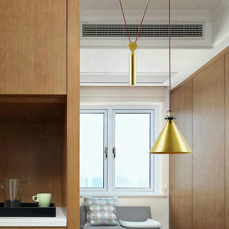 Height Adjustable Pendant Lamp with Pulley One Light Modern Hanging Light for Kitchen Hallway Gold C Clearhalo 'Ceiling Lights' 'Modern Pendants' 'Modern' 'Pendant Lights' 'Pendants' Lighting' 184503