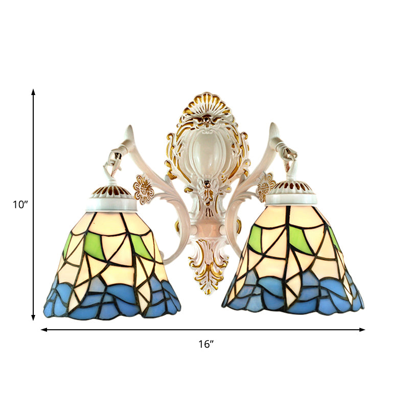 2 Lights Bell Wall Fixture Light Lodge Stained Glass Flower Wall Sconce Lighting for Bedroom Lighting Clearhalo 'Industrial' 'Middle century wall lights' 'Tiffany wall lights' 'Tiffany' 'Wall Lamps & Sconces' 'Wall Lights' Lighting' 184597