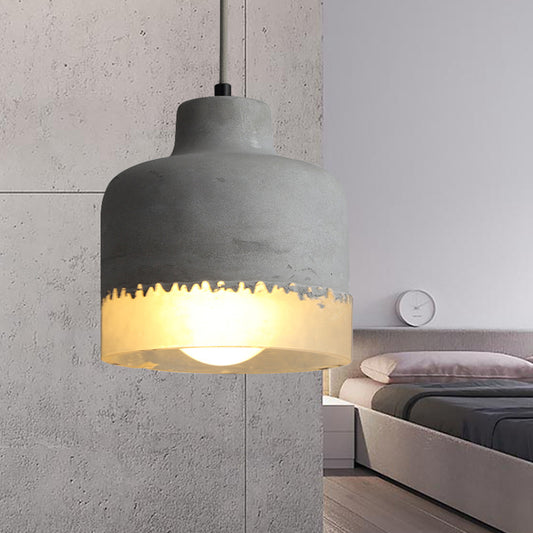 Drum Balcony Living Room Pendant Light Cement 1 Head Simple Ceiling Light in Gray Grey Clearhalo 'Ceiling Lights' 'Modern Pendants' 'Modern' 'Pendant Lights' 'Pendants' Lighting' 184598