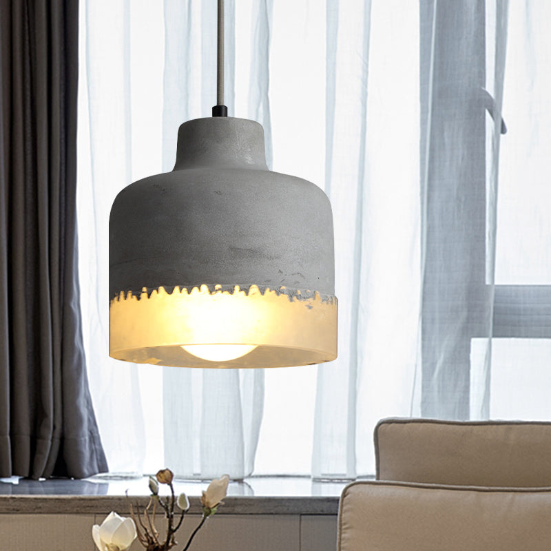 Drum Balcony Living Room Pendant Light Cement 1 Head Simple Ceiling Light in Gray Clearhalo 'Ceiling Lights' 'Modern Pendants' 'Modern' 'Pendant Lights' 'Pendants' Lighting' 184599