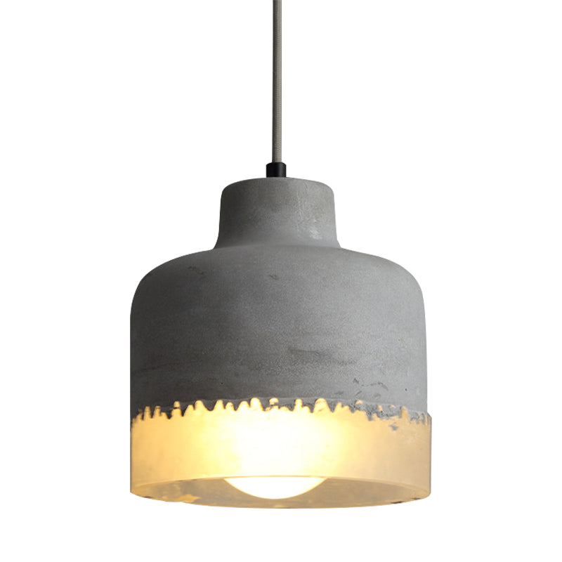 Drum Balcony Living Room Pendant Light Cement 1 Head Simple Ceiling Light in Gray Clearhalo 'Ceiling Lights' 'Modern Pendants' 'Modern' 'Pendant Lights' 'Pendants' Lighting' 184600