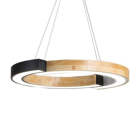 15"/19" Wide Black/White Ring Suspension Light Nordic Style Wood Hanging Lamp for Bedroom Restaurant Clearhalo 'Ceiling Lights' 'Modern Pendants' 'Modern' 'Pendant Lights' 'Pendants' Lighting' 184690