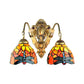 2 Heads Dome Sconce Lighting Tiffany Brass/White Stained Glass Wall Mount Light with Dragonfly Pattern Clearhalo 'Wall Lamps & Sconces' 'Wall Lights' Lighting' 184697