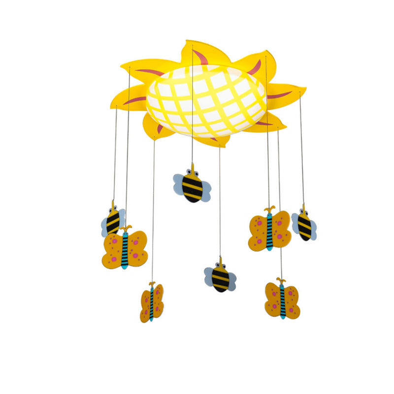 Sun Kids Bedroom Flush Ceiling Light with Butterfly Acrylic One Light Cartoon Ceiling Lamp in Yellow Clearhalo 'Ceiling Lights' 'Close To Ceiling Lights' 'Close to ceiling' 'Flush mount' Lighting' 184727