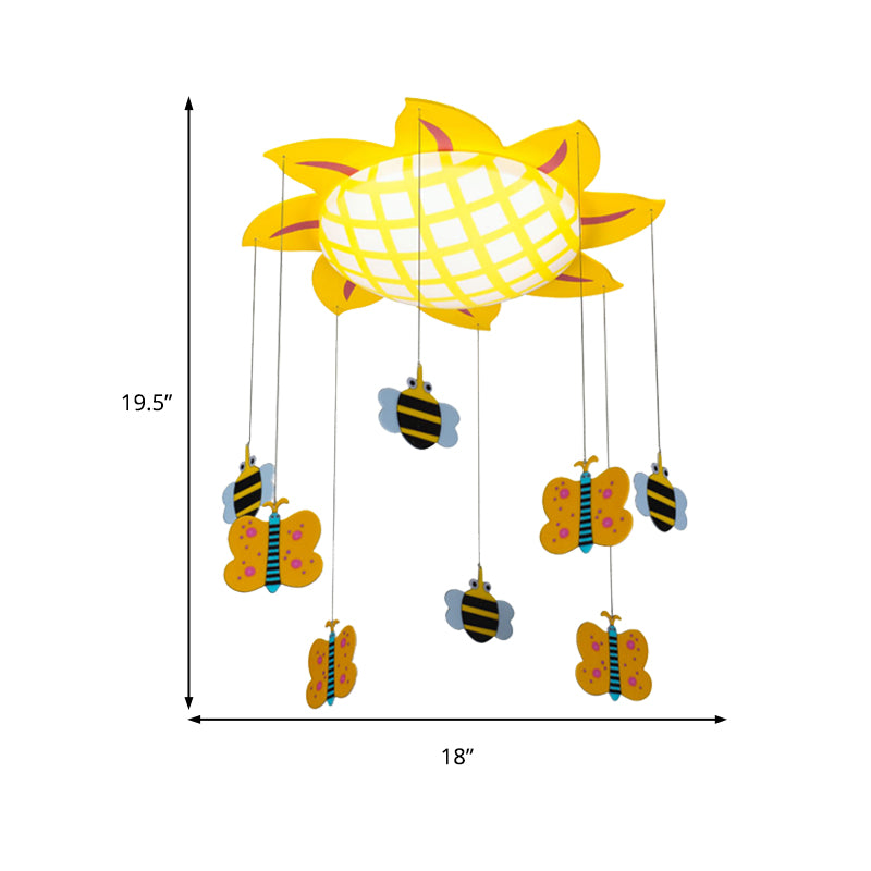 Sun Kids Bedroom Flush Ceiling Light with Butterfly Acrylic One Light Cartoon Ceiling Lamp in Yellow Clearhalo 'Ceiling Lights' 'Close To Ceiling Lights' 'Close to ceiling' 'Flush mount' Lighting' 184728