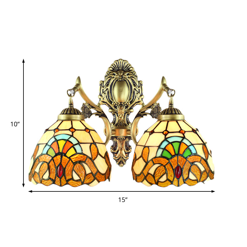 Multicolored Domed Wall Lamp Victorian Stained Glass 2 Heads Wall Fixture Light for Dining Room Clearhalo 'Industrial' 'Middle century wall lights' 'Tiffany wall lights' 'Tiffany' 'Wall Lamps & Sconces' 'Wall Lights' Lighting' 184744
