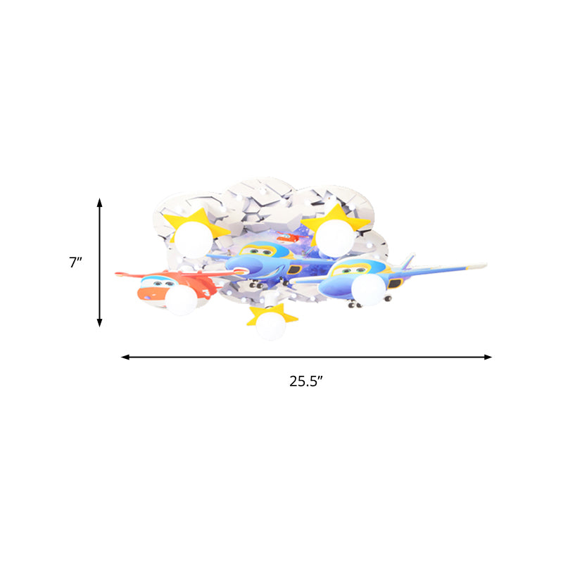 Kids Bedroom Grin Plane Ceiling Mount Light Wood 5 Lights Multi-Color Ceiling Lamp Clearhalo 'Ceiling Lights' 'Close To Ceiling Lights' 'Close to ceiling' 'Flush mount' Lighting' 184800