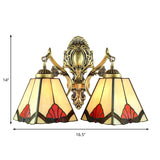 Beige Pyramid Wall Lamp Retro Style Stained Glass 2 Heads Wall Fixture Light for Living Room Clearhalo 'Industrial' 'Middle century wall lights' 'Tiffany wall lights' 'Tiffany' 'Wall Lamps & Sconces' 'Wall Lights' Lighting' 184834