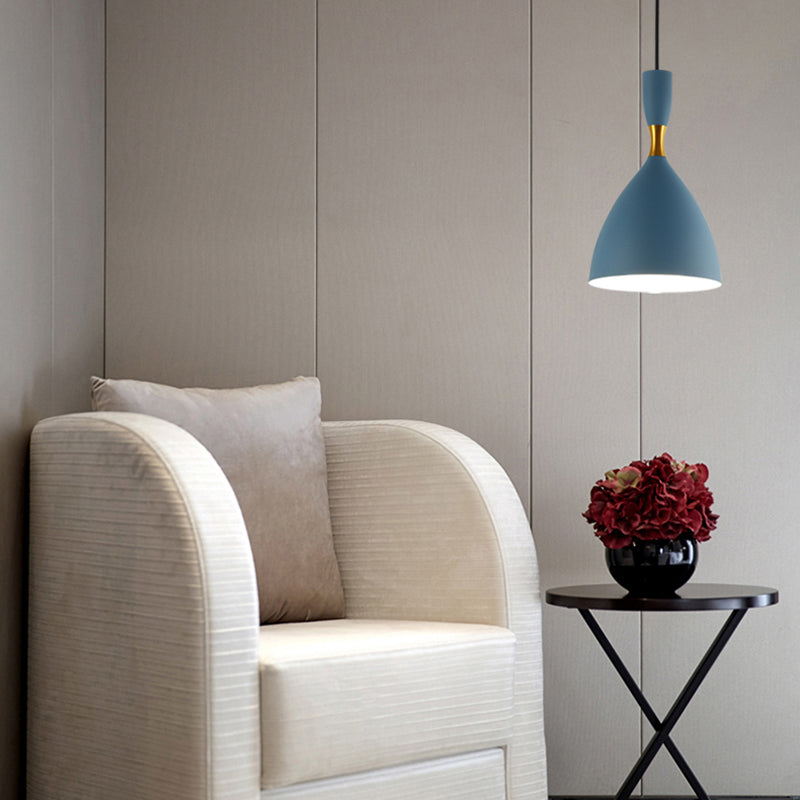 Restaurant Cloth Shop Funnel Pendant Lighting Aluminum 1 Head Macaron Loft Suspension Light Blue Clearhalo 'Ceiling Lights' 'Modern Pendants' 'Modern' 'Pendant Lights' 'Pendants' Lighting' 184846