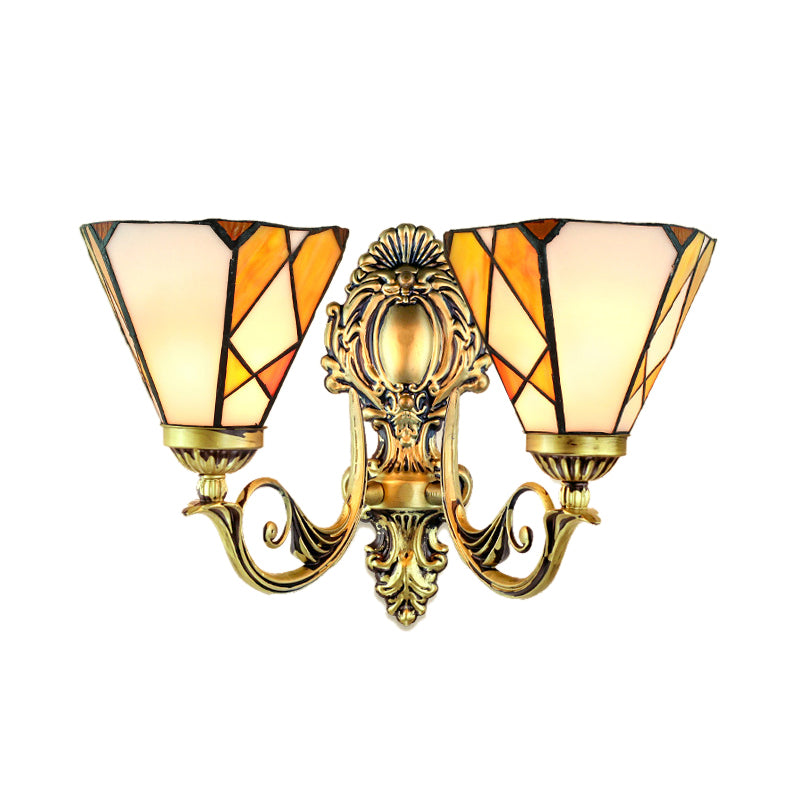 Geometric Wall Sconce Lighting Tiffany Style Stained Glass 2 Heads Wall Sconce Lamp Fixture in Beige Clearhalo 'Industrial' 'Middle century wall lights' 'Tiffany wall lights' 'Tiffany' 'Wall Lamps & Sconces' 'Wall Lights' Lighting' 184860