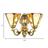 Geometric Wall Sconce Lighting Tiffany Style Stained Glass 2 Heads Wall Sconce Lamp Fixture in Beige Clearhalo 'Industrial' 'Middle century wall lights' 'Tiffany wall lights' 'Tiffany' 'Wall Lamps & Sconces' 'Wall Lights' Lighting' 184861