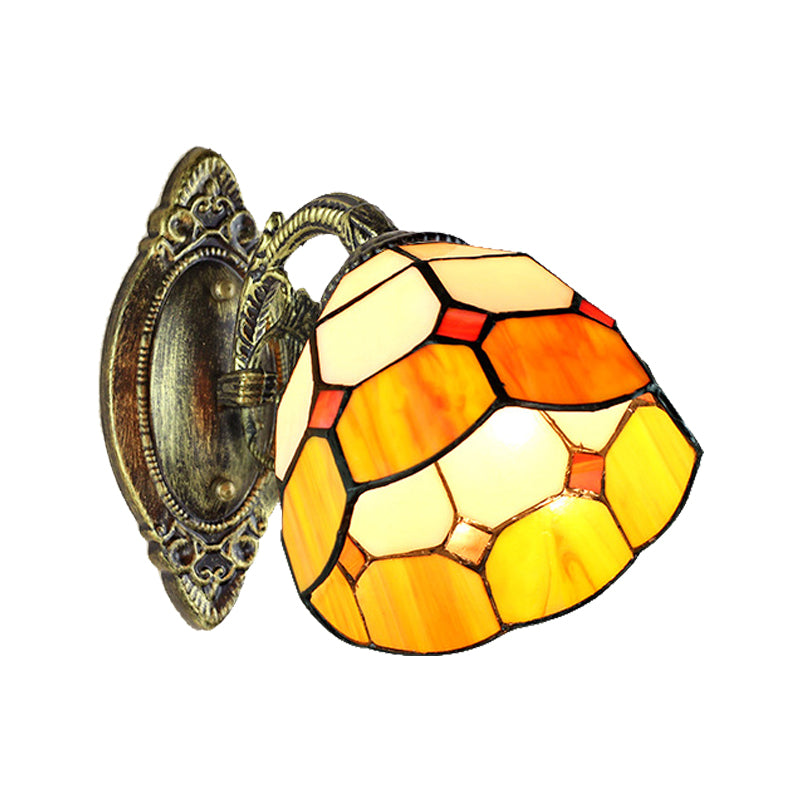 Domed Wall Sconce Lighting Tiffany Stained Glass 1 Head Wall Sconce Lamp Fixture in Yellow Clearhalo 'Industrial' 'Middle century wall lights' 'Tiffany wall lights' 'Tiffany' 'Wall Lamps & Sconces' 'Wall Lights' Lighting' 184868