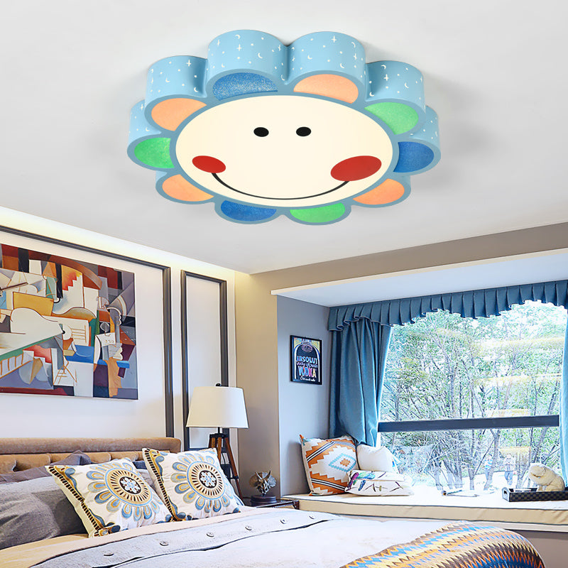 Smiling Flower Flush Ceiling Light Lovely Acrylic Ceiling Fixture for Kids Bedroom Hallway Blue Clearhalo 'Ceiling Lights' 'Close To Ceiling Lights' 'Close to ceiling' 'Flush mount' Lighting' 184870