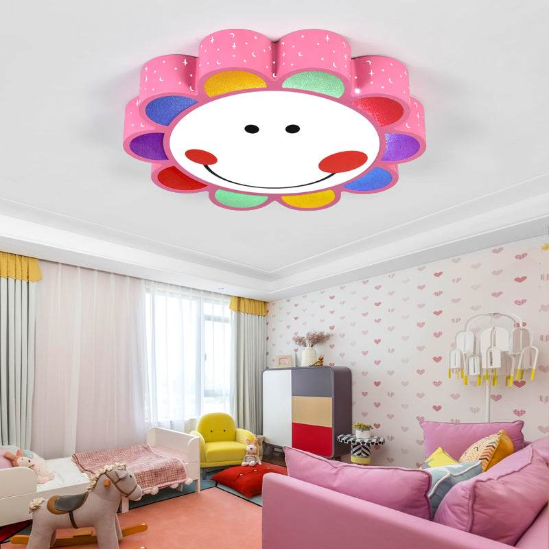 Smiling Flower Flush Ceiling Light Lovely Acrylic Ceiling Fixture for Kids Bedroom Hallway Pink Clearhalo 'Ceiling Lights' 'Close To Ceiling Lights' 'Close to ceiling' 'Flush mount' Lighting' 184876