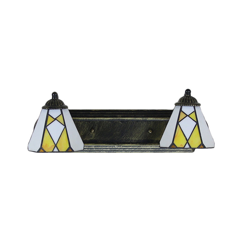 Yellow Glass Cone Sconce Lighting Tiffany 2 Heads Bronze Wall Mount Light for Bedroom Clearhalo 'Industrial' 'Middle century wall lights' 'Tiffany wall lights' 'Tiffany' 'Wall Lamps & Sconces' 'Wall Lights' Lighting' 184902