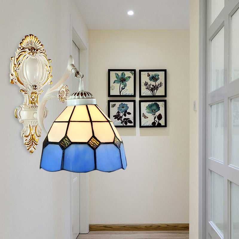 1 Light Dome-Shaped Wall Lighting Retro Style Stained Glass Wall Sconce in White Finish for Foyer White Clearhalo 'Industrial' 'Middle century wall lights' 'Tiffany wall lights' 'Tiffany' 'Wall Lamps & Sconces' 'Wall Lights' Lighting' 184928
