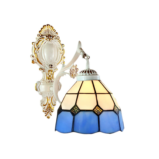 1 Light Dome-Shaped Wall Lighting Retro Style Stained Glass Wall Sconce in White Finish for Foyer Clearhalo 'Industrial' 'Middle century wall lights' 'Tiffany wall lights' 'Tiffany' 'Wall Lamps & Sconces' 'Wall Lights' Lighting' 184930
