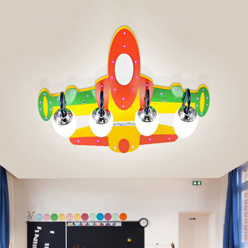 Fighter Airplane Semi Ceiling Mount Light 4 Bulbs Modern Wood Ceiling Fixture for Kindergarten Clearhalo 'Ceiling Lights' 'Close To Ceiling Lights' 'Close to ceiling' 'Flush mount' Lighting' 184933