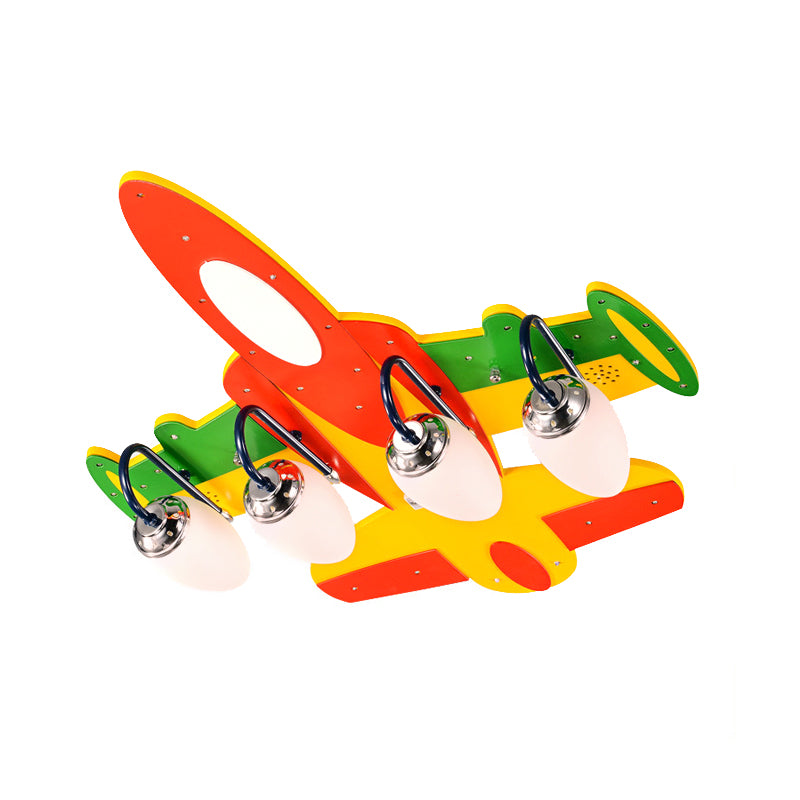 Fighter Airplane Semi Ceiling Mount Light 4 Bulbs Modern Wood Ceiling Fixture for Kindergarten Clearhalo 'Ceiling Lights' 'Close To Ceiling Lights' 'Close to ceiling' 'Flush mount' Lighting' 184934