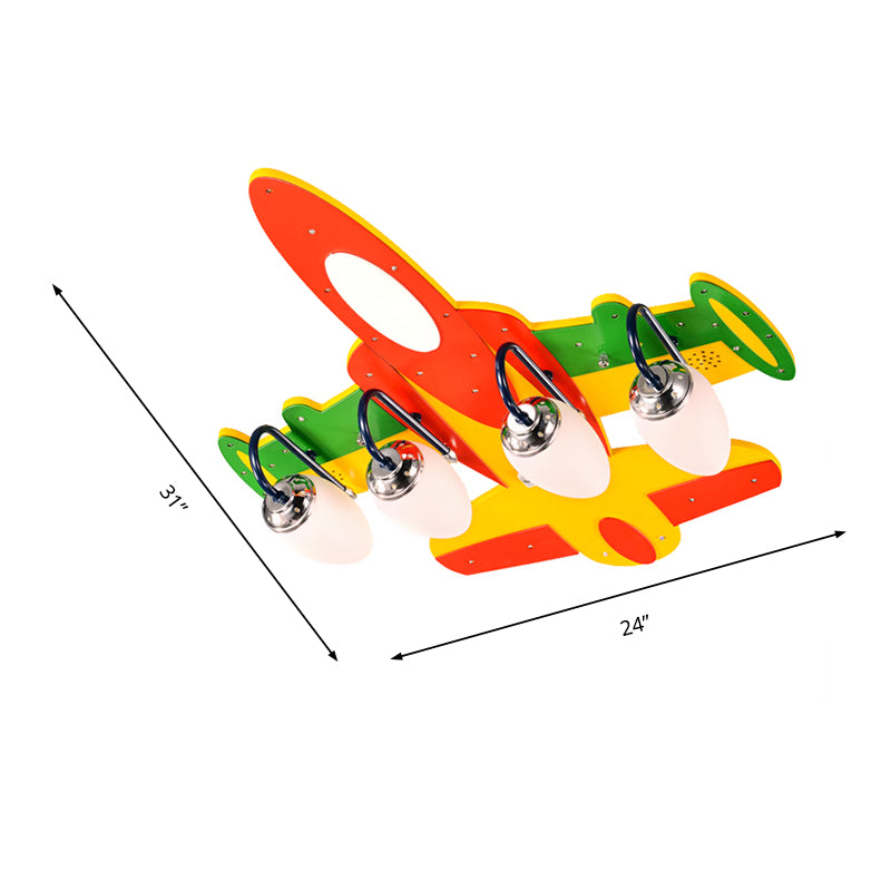Fighter Airplane Semi Ceiling Mount Light 4 Bulbs Modern Wood Ceiling Fixture for Kindergarten Clearhalo 'Ceiling Lights' 'Close To Ceiling Lights' 'Close to ceiling' 'Flush mount' Lighting' 184935